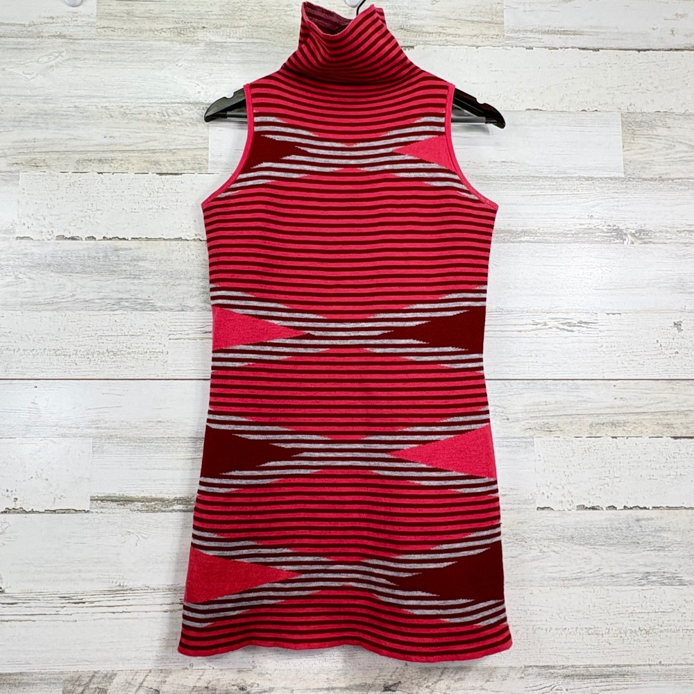 Title‎ Nine Sleeveless Turtleneck Dress Geo Stripe Knit Extra Fine Merino Wool M